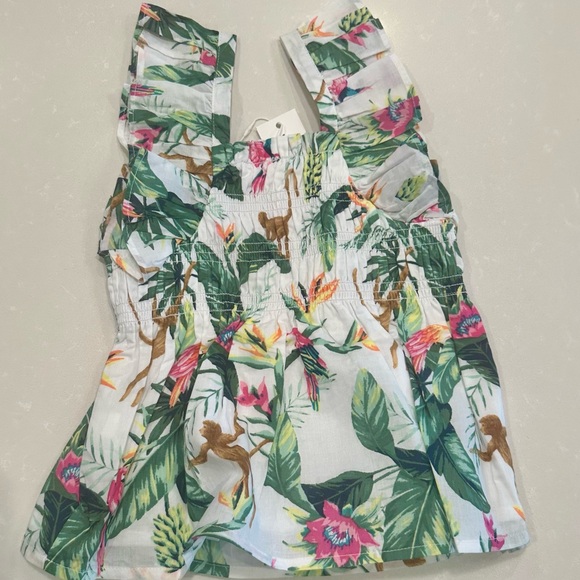 🐒 NWT Janie and Jack Tropical Jungle Smocked Ruffle Cropped Top Size 3 - Picture 4 of 9